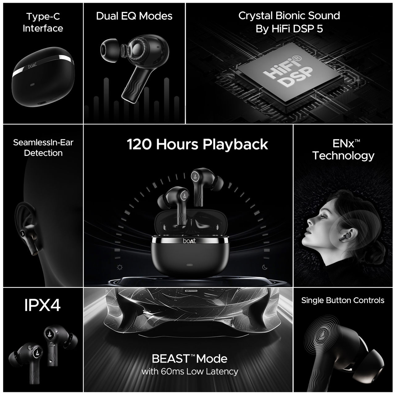 boAt Nirvana Ion TWS Earbuds w/ 120 HRS Playback & Crystal Bionic Sound (Charcoal Black)