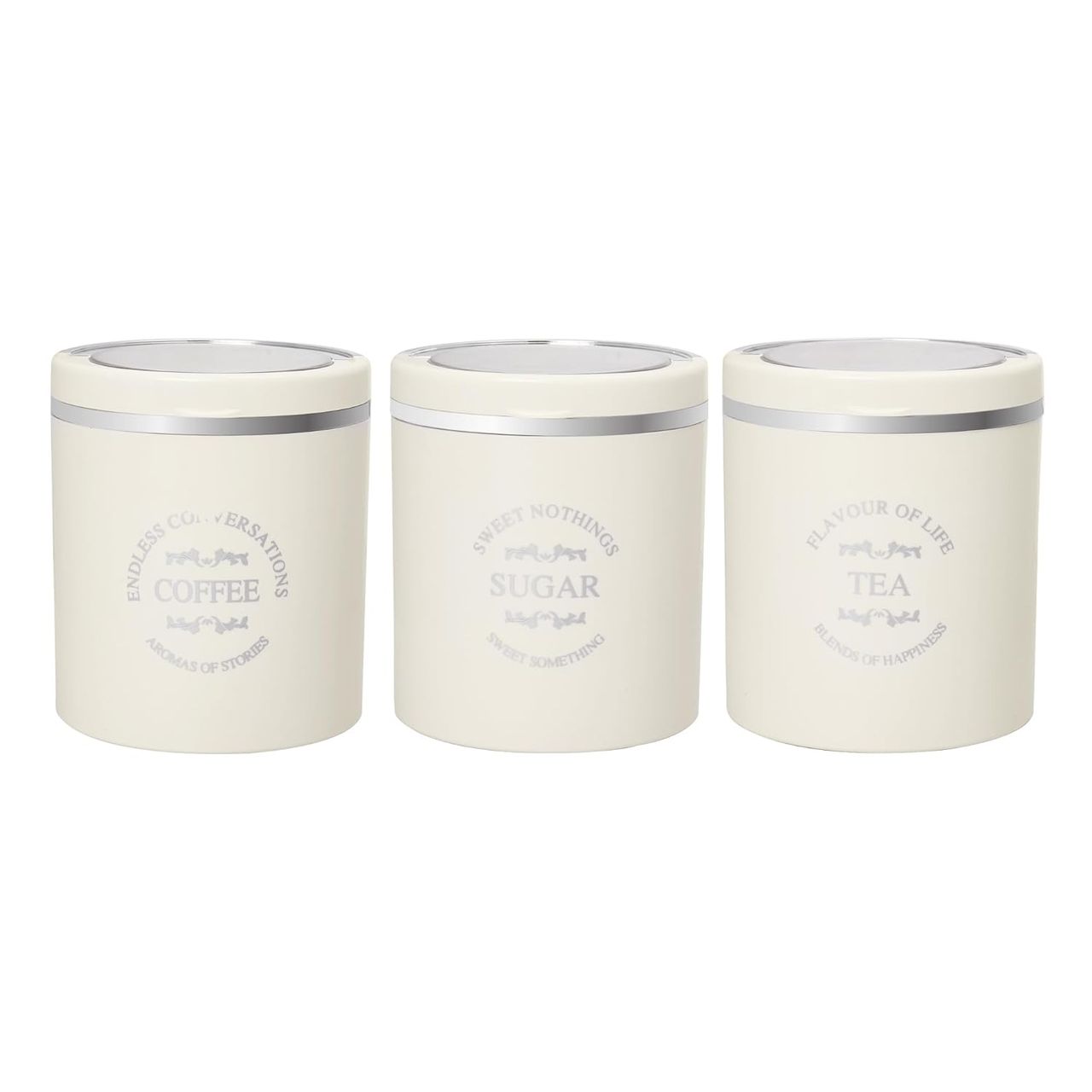 Jaypee Plus Classique Airtight Rubber Lock Tea Coffee Sugar Containers Set Of 3 , 750 Ml , Ivory