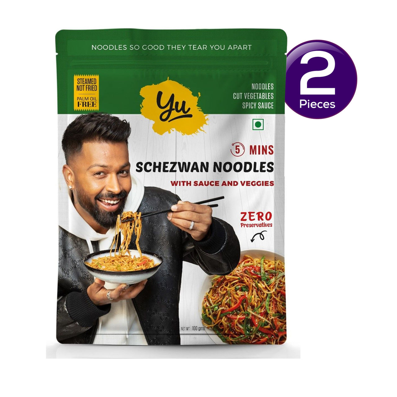 Yu Schezwan Stir Fry Instant Hakka Noodles | Noodle | Sauce | Veggies | Chilli Oil 100 g X 2 Combo