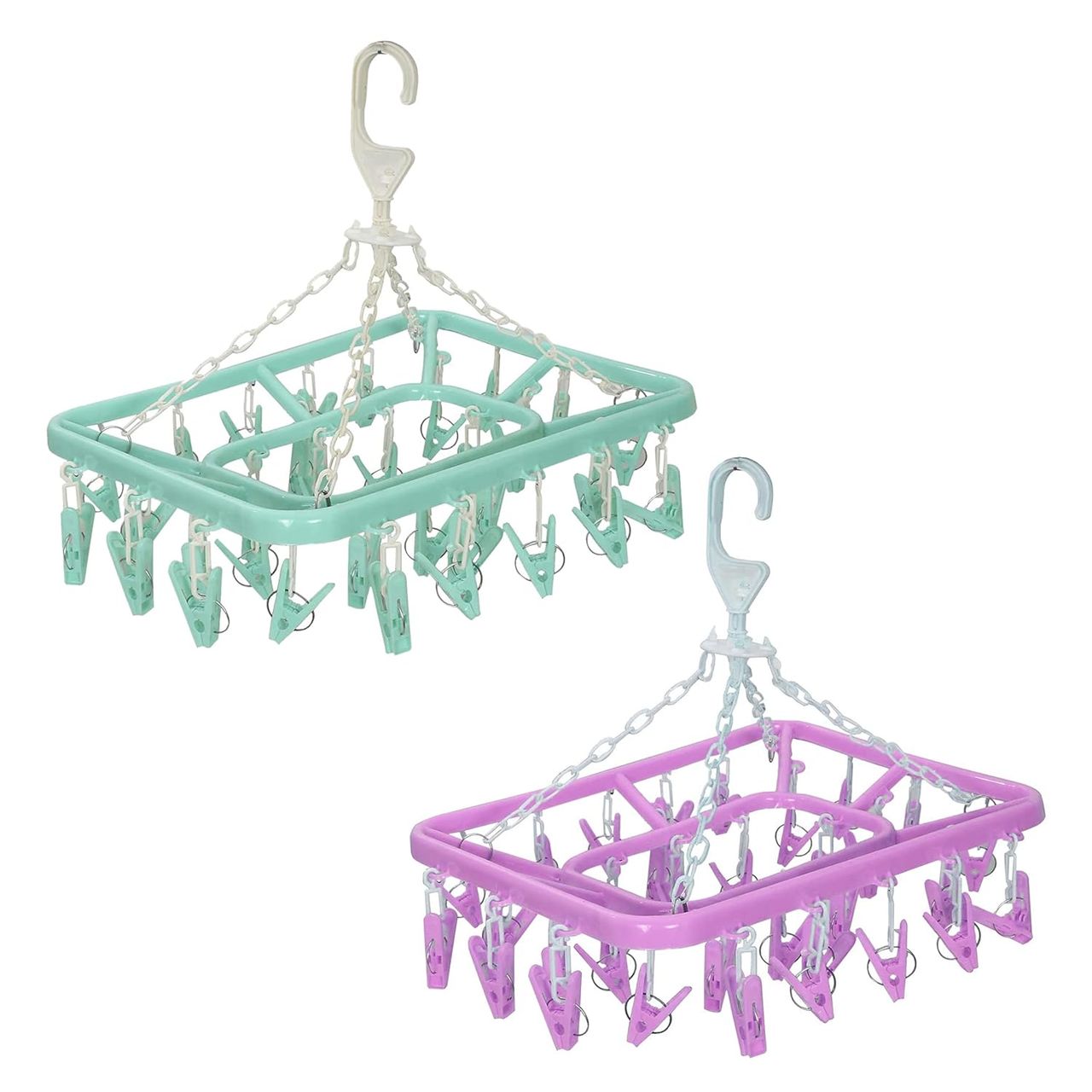 Kuber Industries Plastic 360 Degree Folding Clothes Drying Rack|(Green | 32 Clip | KUBMART15537)