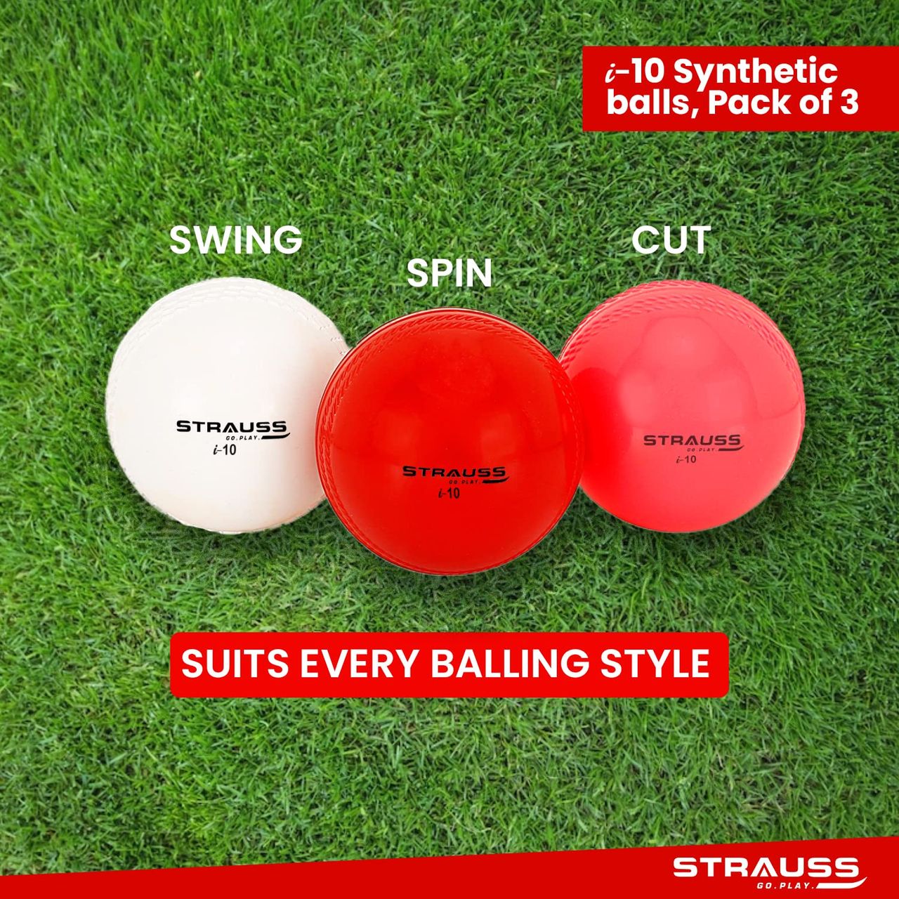 Strauss I-10 Synthetic balls, Pack of 3, (Red, White and Pink)
