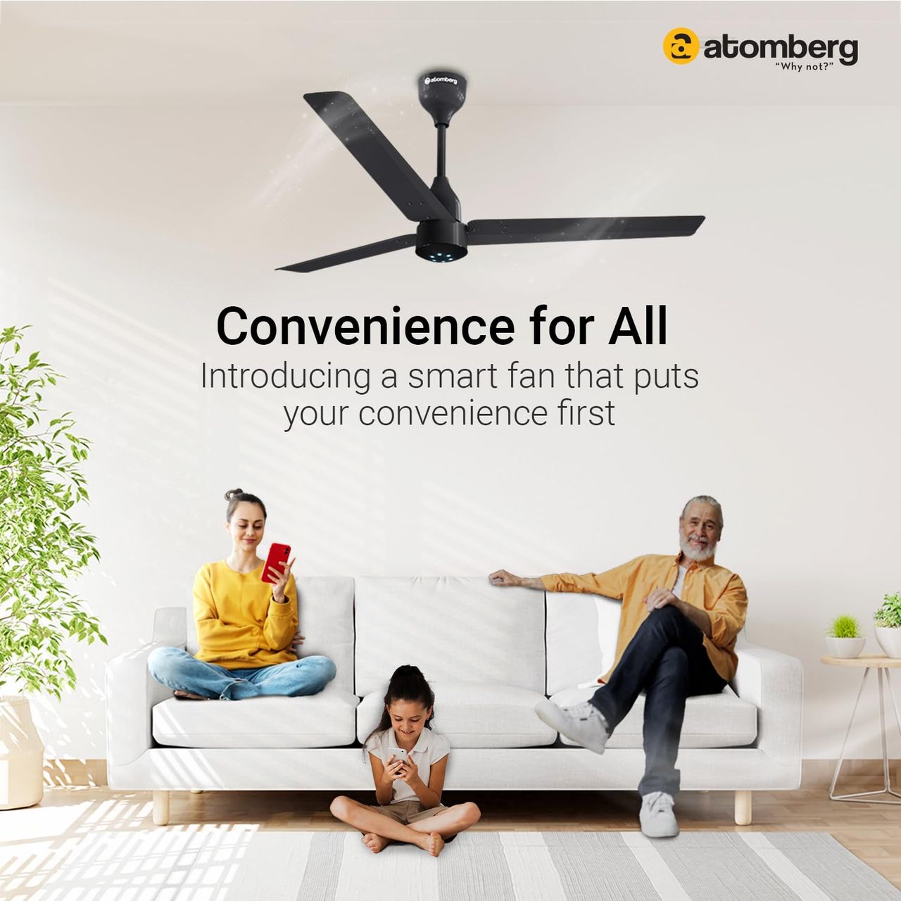 Atomberg Renesa Smart BLDC Ceiling Fan, 1200mm, with IoT & Remote, LED Indicators, Pebble Grey