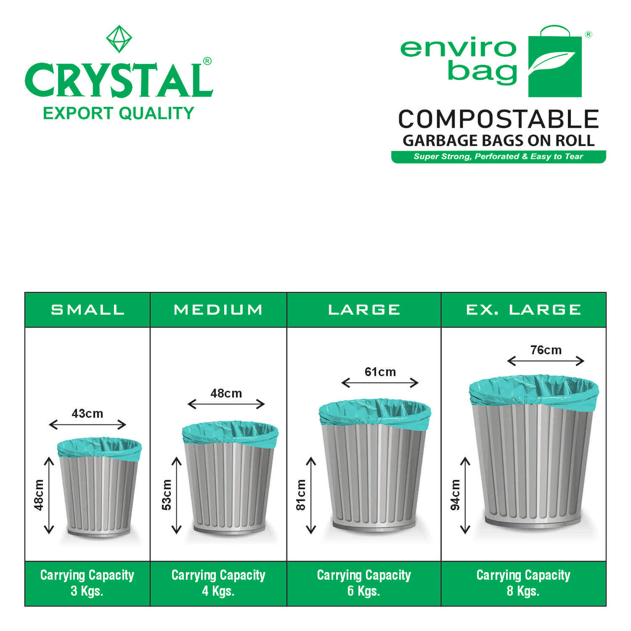 Crystal Medium Garbage Bag 19x21 Compostable, Green Colour 1 pc Combo