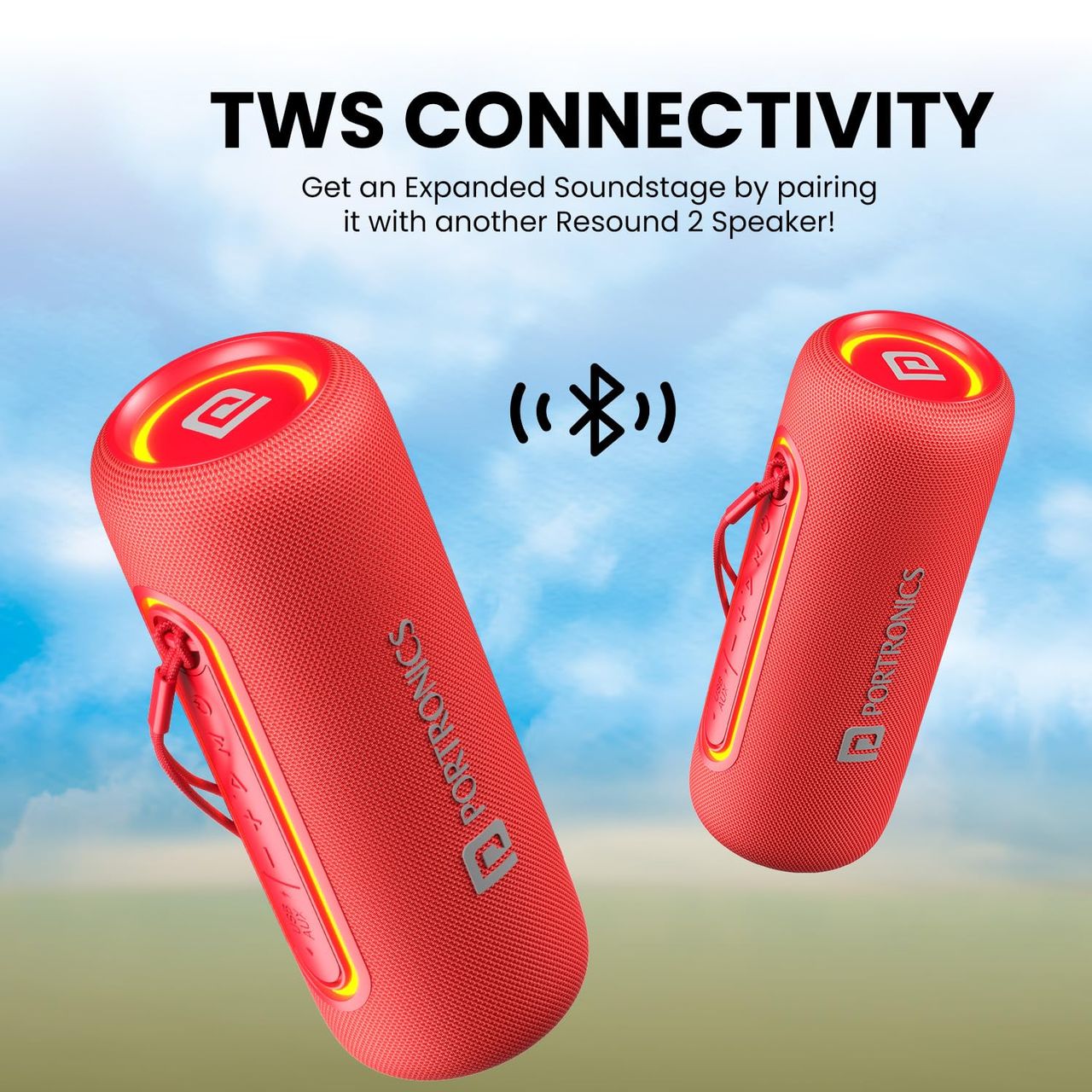 Portronics Resound 2 15W HD Sound Portable Wireless Bluetooth Speaker, In-built Mic(Red)