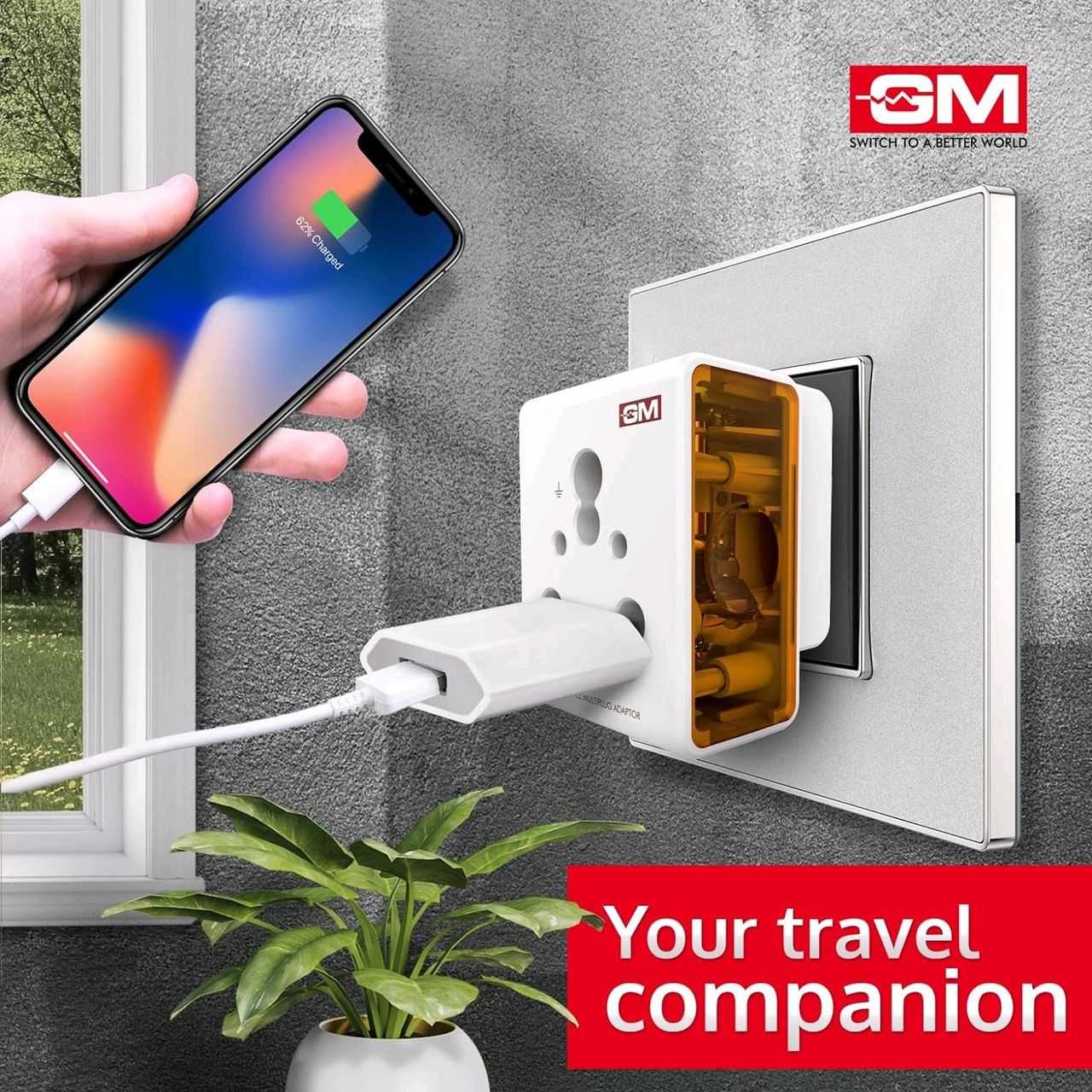 GM 3050 16 AMP 3 Pin Multi Plug Travel Adaptor Suitable for Class I and II  Appliances(16A Socket)