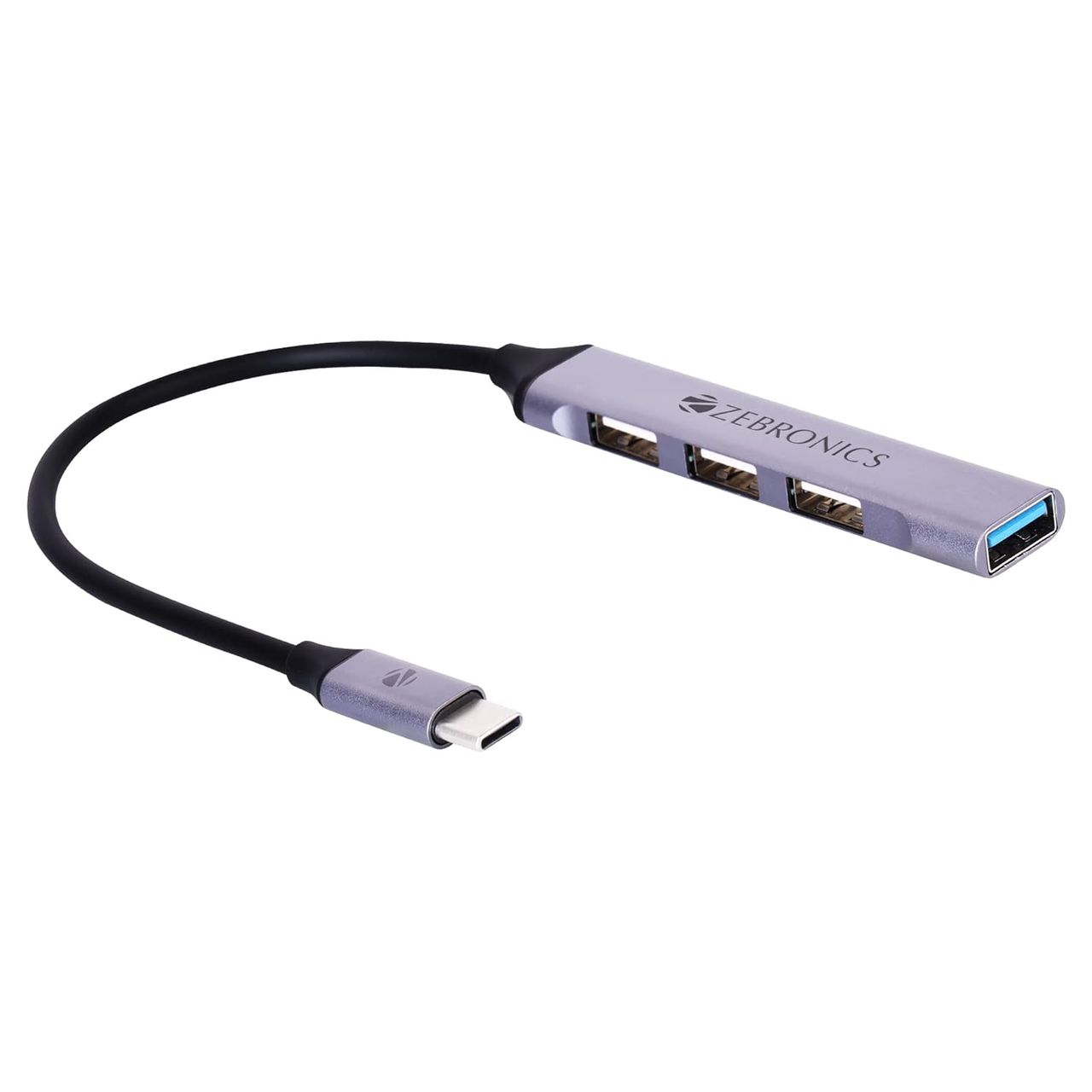 Zebronics Ta200U Type C To Usb 3.0 4 Port Hub With Hi Speed Data Transfer Plug & Play