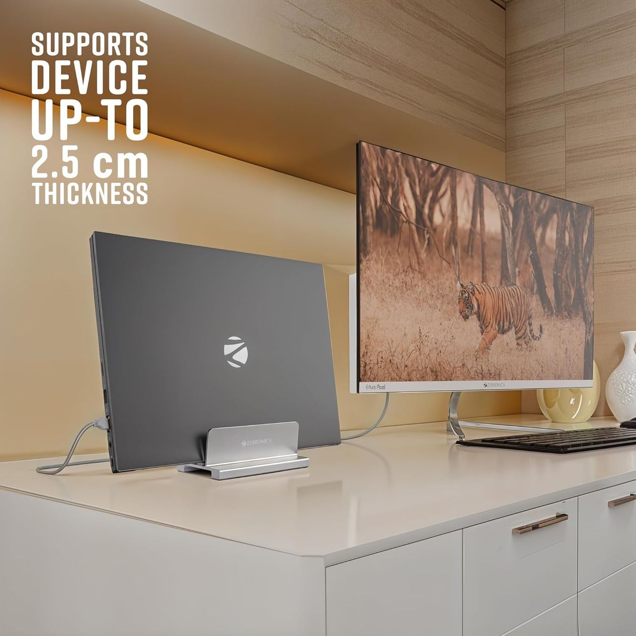 Zebronics Ns2000V Vertical Laptop Stand, Devices Up-To 2.5Cm Thickness
