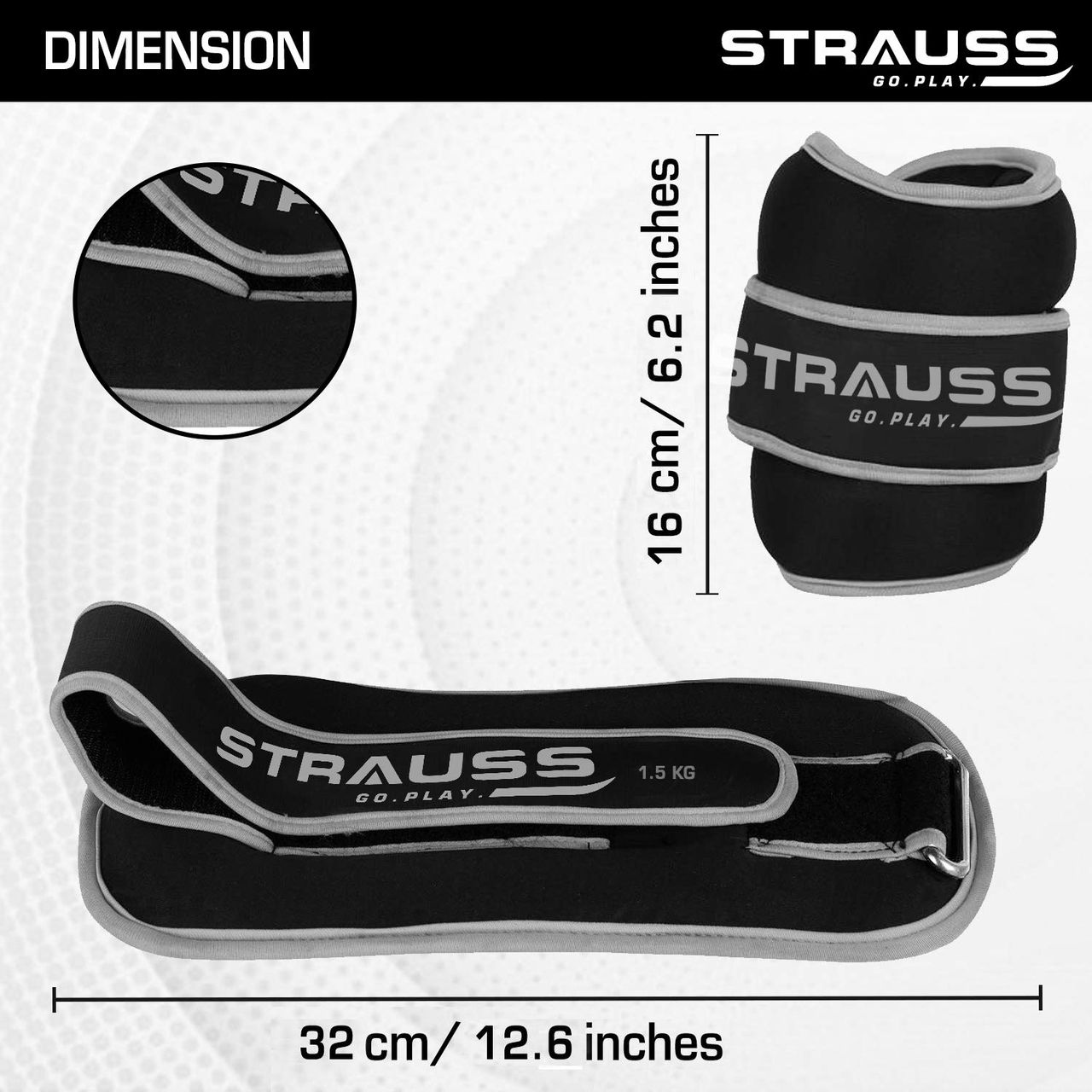 Strauss Round Shape Ankle Weight, 1.5 Kg (Each), Pair, (Grey)