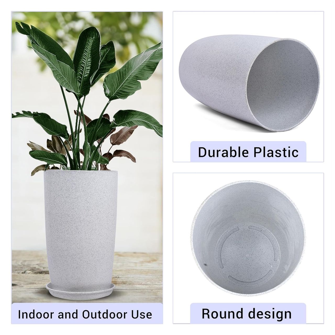 Kuber Industries (Pack of 2) 18 Inch Flower Pot with Plate|Indoor Outdoor Pot|Marble Emerald|White