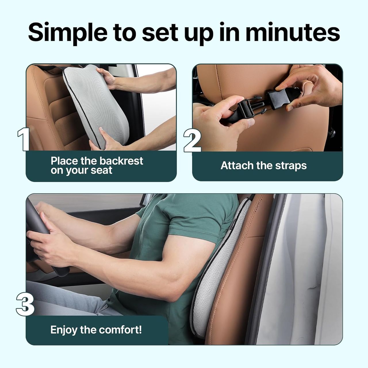 Frido Car Backrest Pillow For Lumbar Support & Back Pain Relief While Driving, Grey, Pack Of 1