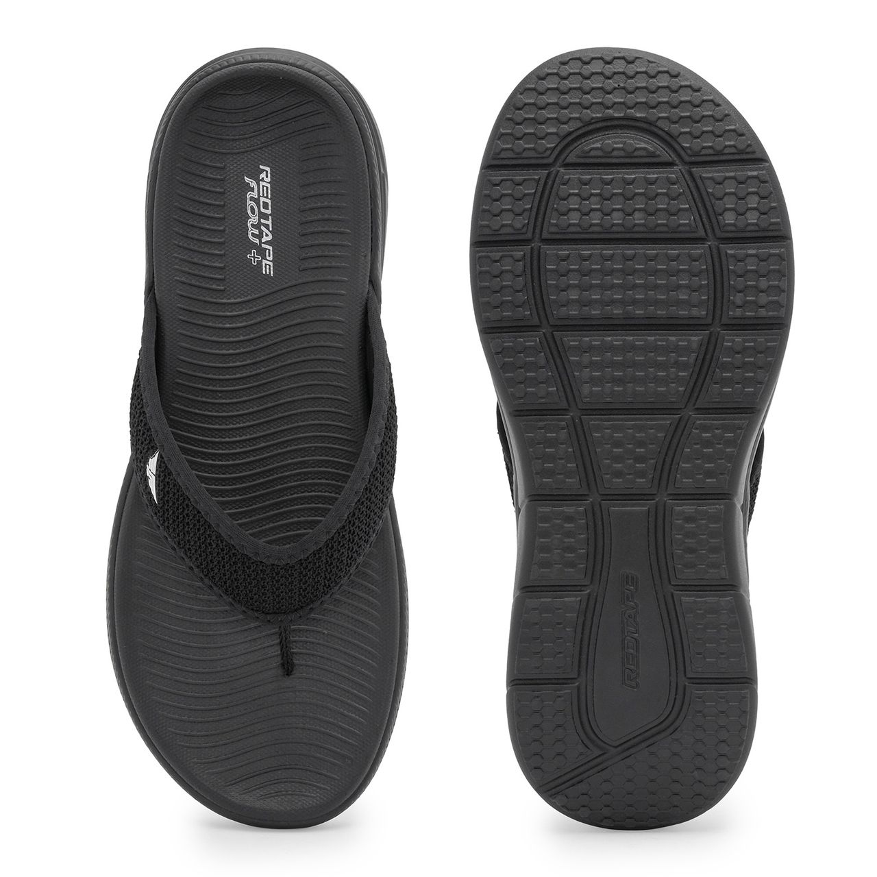 Red Tape Casual Flip-Flops for Men | Refined Round-Toe Shape | Relaxing Slip-On Support | Black | 7