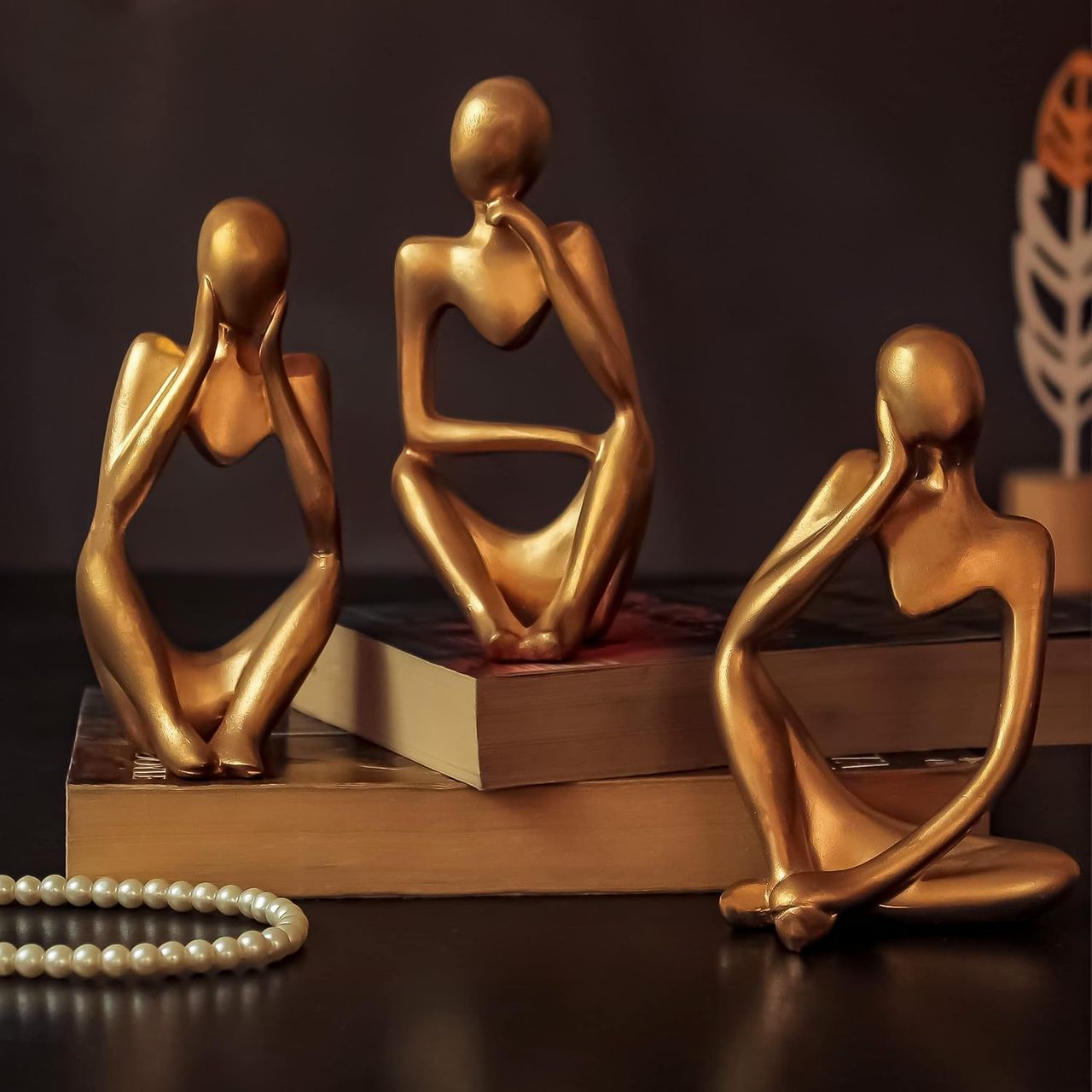 Tied Ribbons Set of 3 Abstract Thinker Men Statue Showpiece (13 Cm)