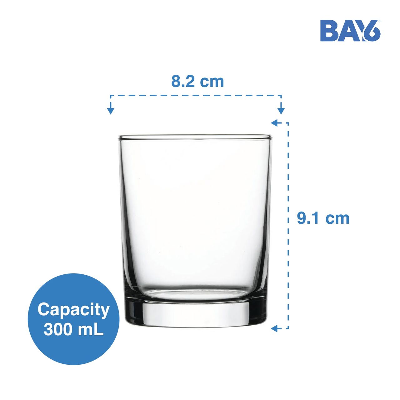 BAY6 Imported Whisky Glass Set- 300 ml - (6pc)