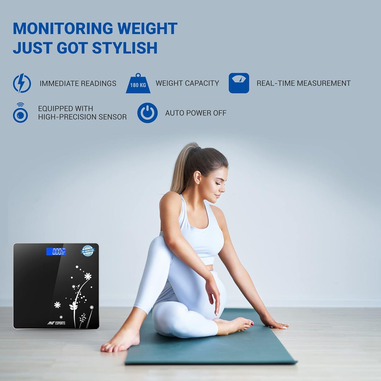 Ant Flora Bud Digital Body Weighing Scale | Black - 1 Unit