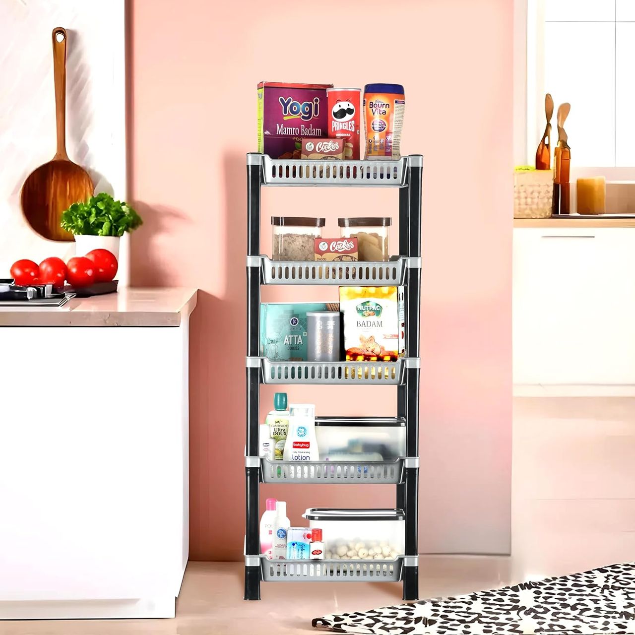 Kuber Industries 5-Layer Multipurpose Kitchen Organizer/Storage Rack | Silver