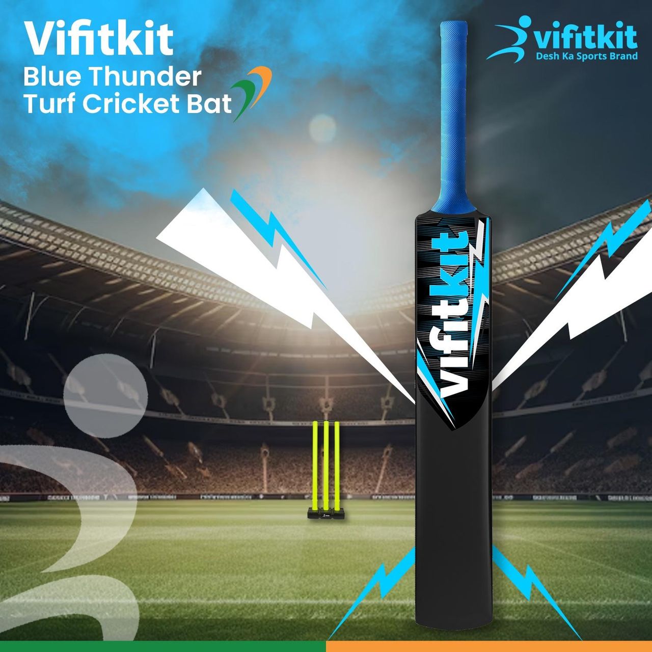 VFK by Xtrim Plastic Cricket Bat |34 x 4.5 Inch with Anti Slip Rubber Grip - Artic Blue