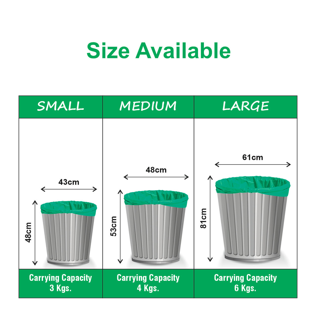 Garbage Bag Roll Green - Small - 17 x 19 Inch