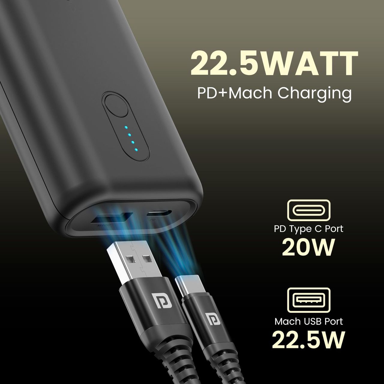 Portronics Power Pod 10K, 10000 Mah 22.5W Max Output Power Bank - Black