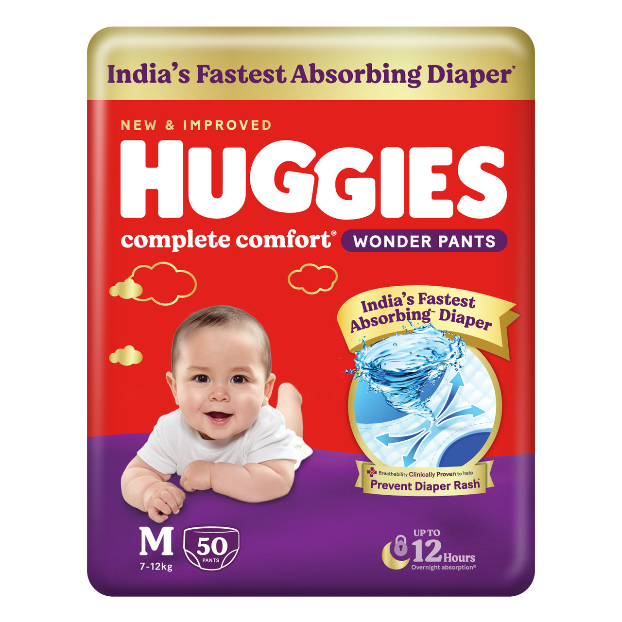 Huggies Complete Comfort Wonder Pants Style Baby Diapers M Size, 7 to 12 kgs