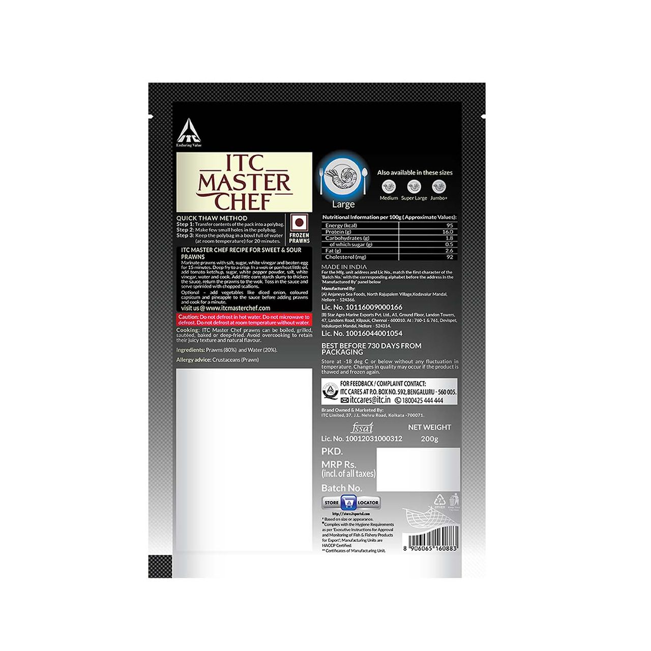 ITC Master Chef Prawns Large Peeled & Deveined 200 g Combo