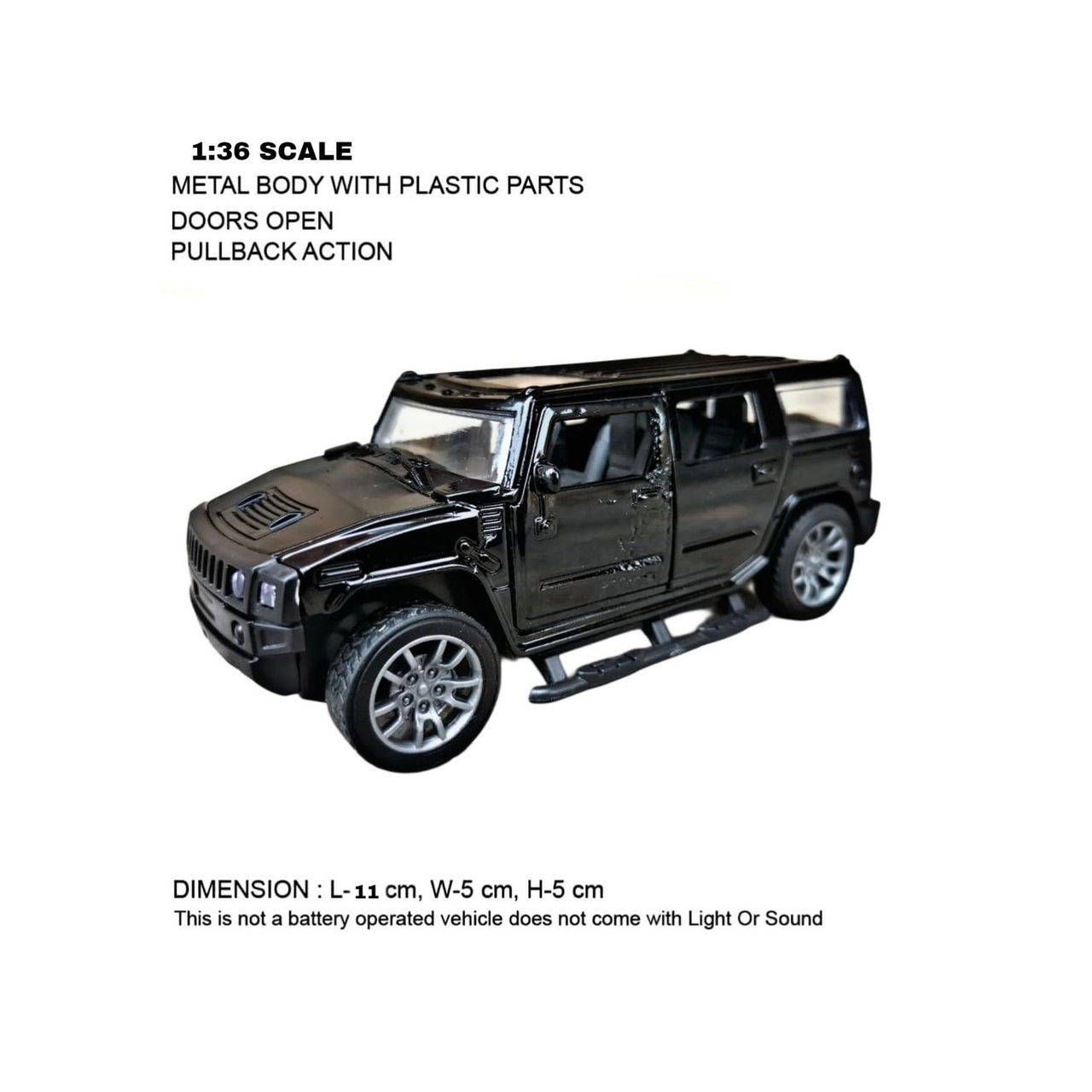 Toyshine 1:32 Scale Die Cast Racing H2 Model Vehicle Toy Car With Pull Back Function, Black