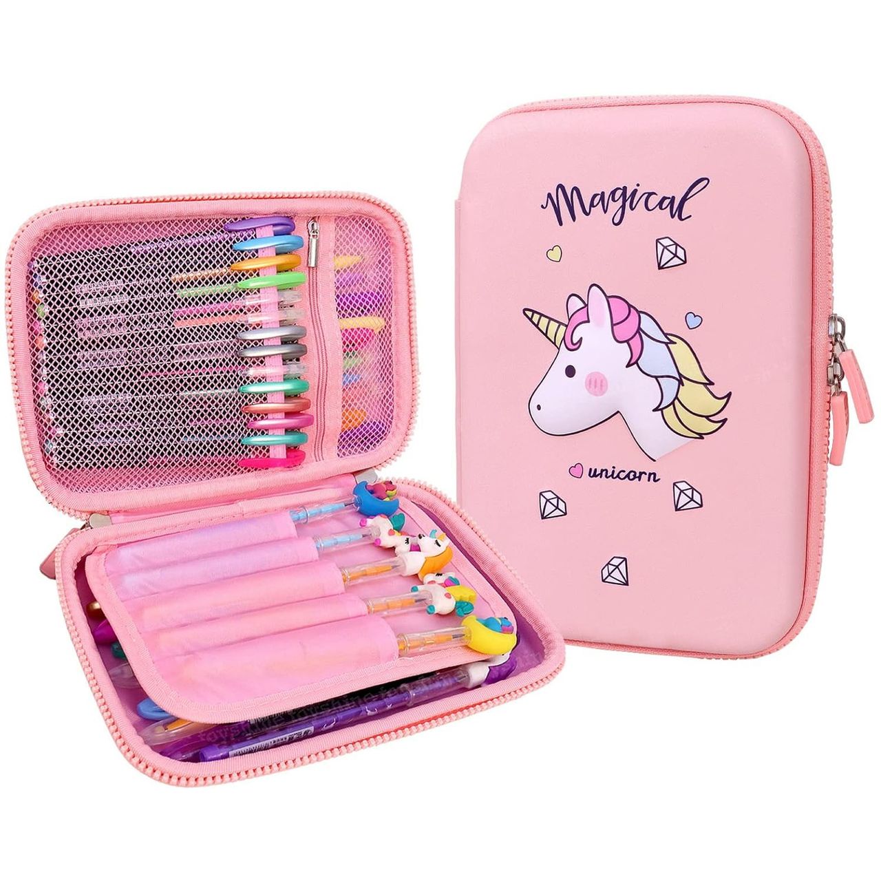 Toyshine Magical Unicorn Theme 3D EVA Hardtop Pencil Case with Compartments for Kids | Pink