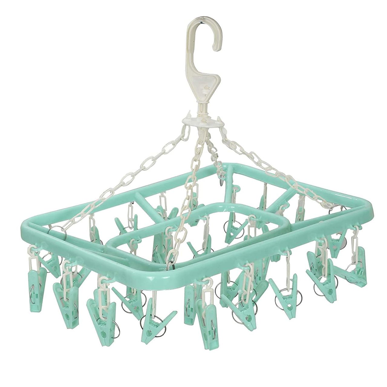 Kuber Industries Plastic 360 Degree Folding Clothes Drying Rack|(Green | 32 Clip | KUBMART15537)