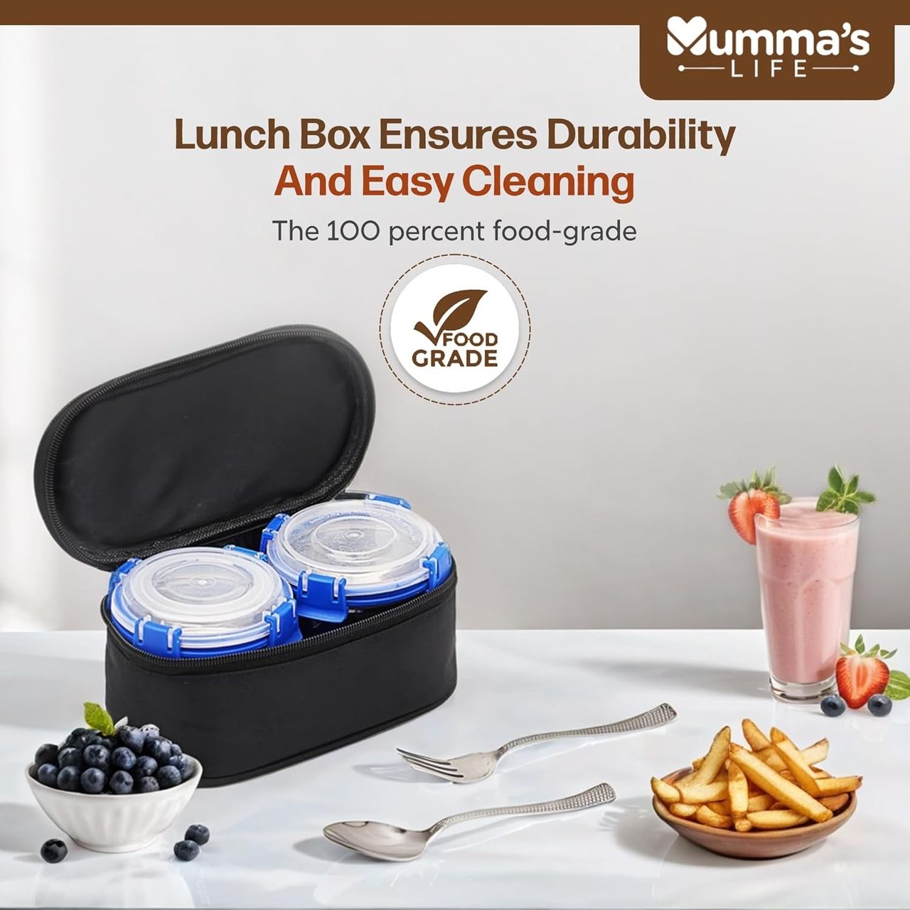 Mumma s Life Lunch Box Suitable for School, Offices, and Picnics | 280 ml | Black | Beam