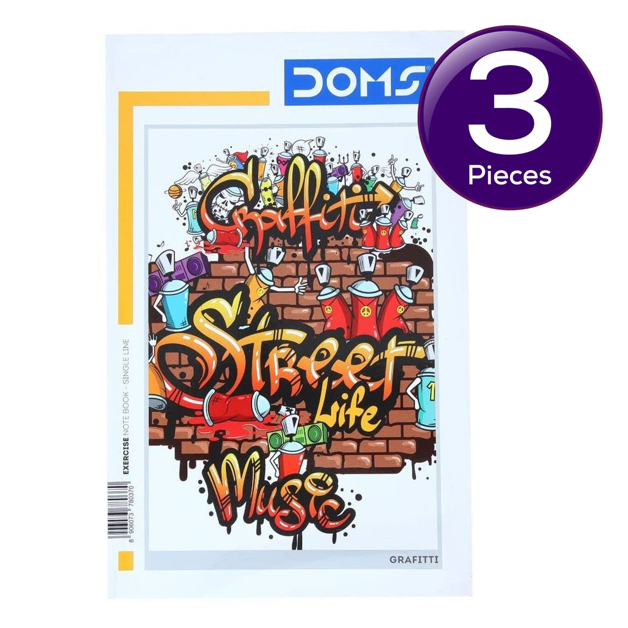 Doms Single Line (Grafiti Series) Note Book - 300 Pages 1 pc Combo