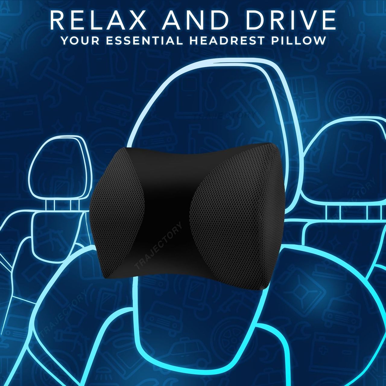 Trajectory Car Headrest Pillow in Memory Foam For Orthopedic Neck Pain During Travel
