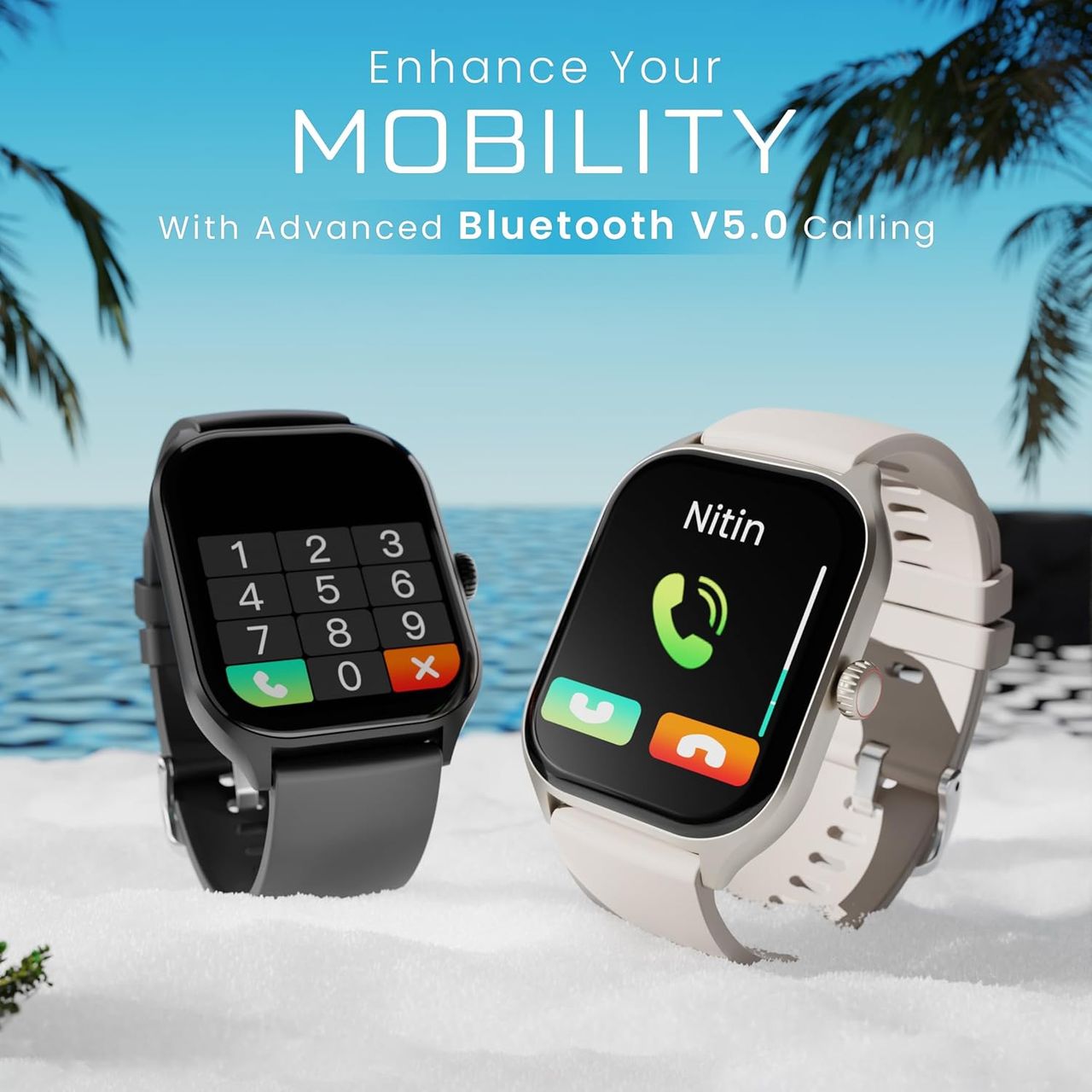 Hammer Polar 2.01 Inch Ips Aod Smart Watch Dual Mode Voice Assistant Rotating Crown Calling Black
