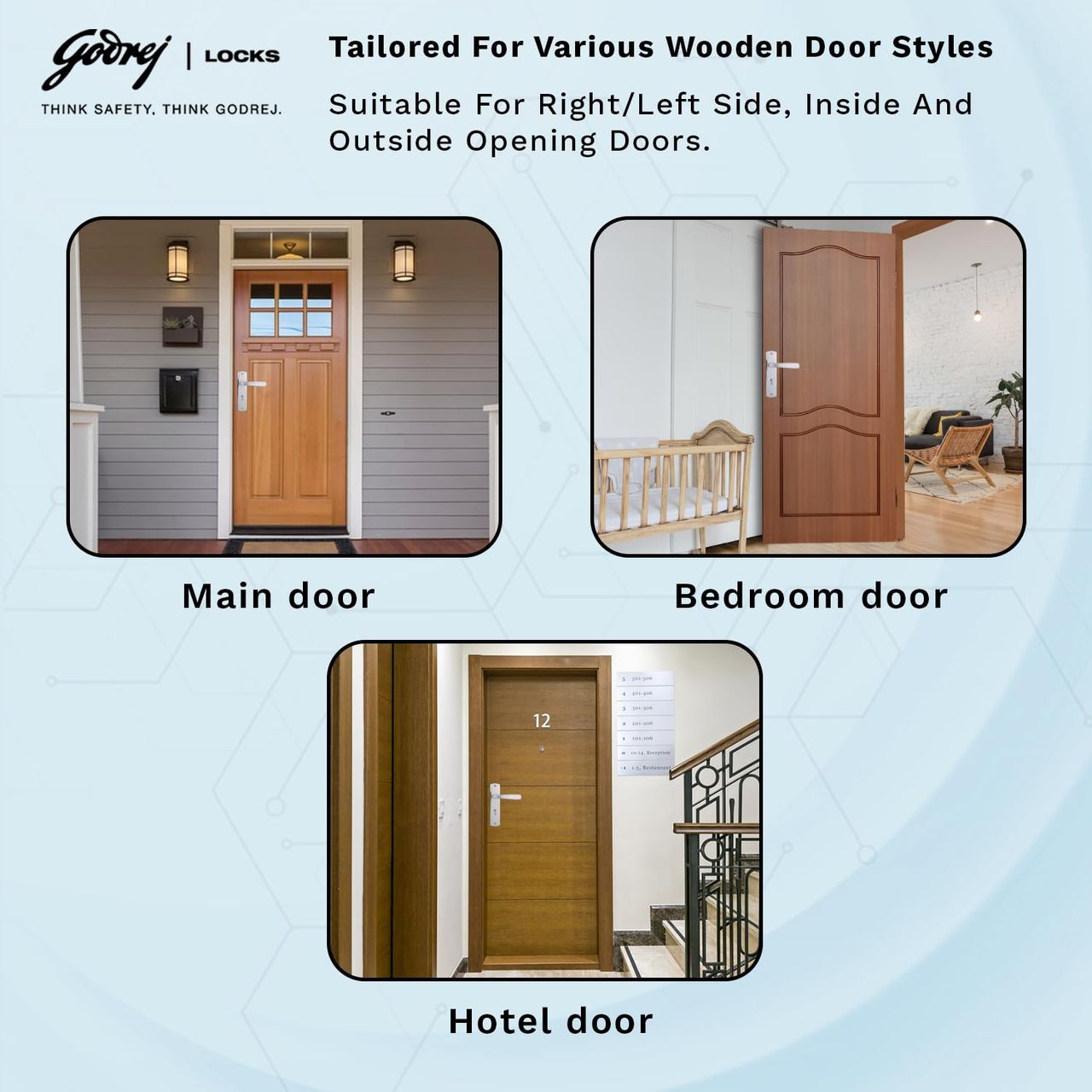 Godrej Mortise Door Lock Handle Set | 6-Lever Locking Mechanism | Satin Steel Finish