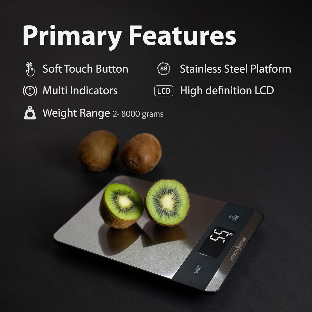 Healthsense Weight Machine For Kitchen,Touch Button, Tare Function ,1 Year Warranty Chef-Mate Ks 50
