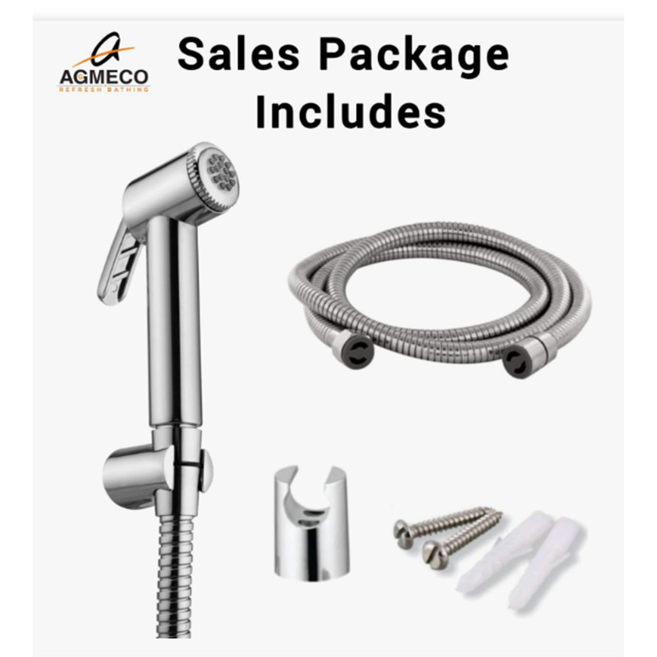 Agmeco ABS Health Faucet Conti with 1 mtr. SS-CP Tube and ABS Chrome Plated Wall Mounting Bracket