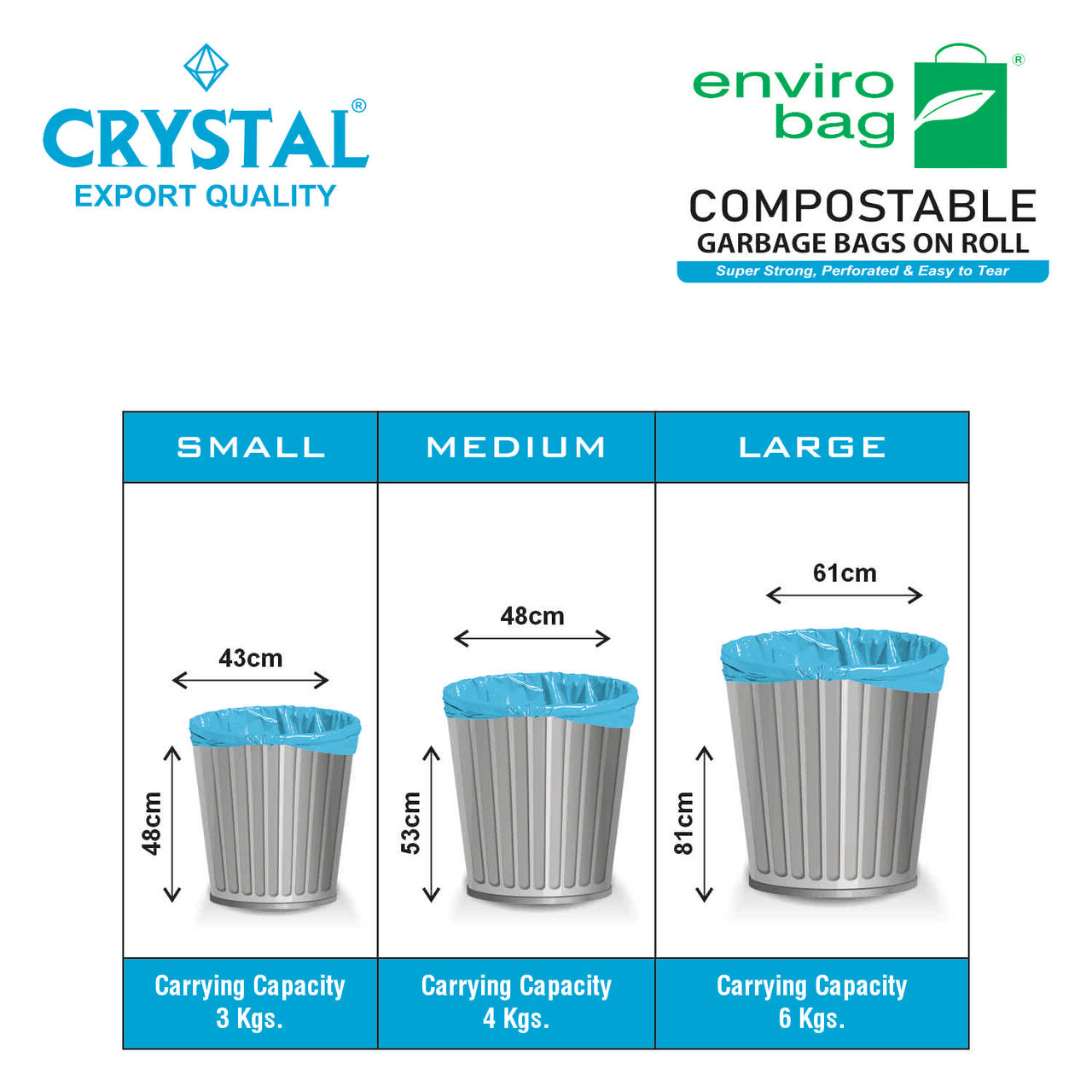 Crystal Large Garbage Bag 24x32 Compostable, Blue Colour 1 pc Combo
