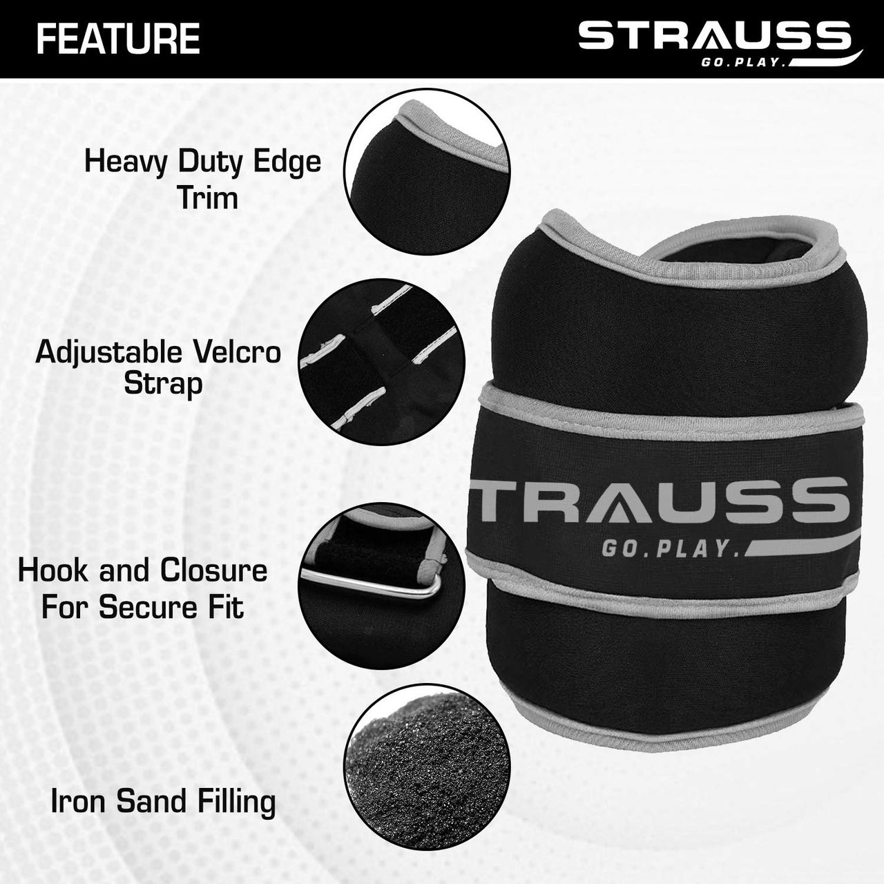 Strauss Round Shape Ankle Weight, 1.5 Kg (Each), Pair, (Grey)