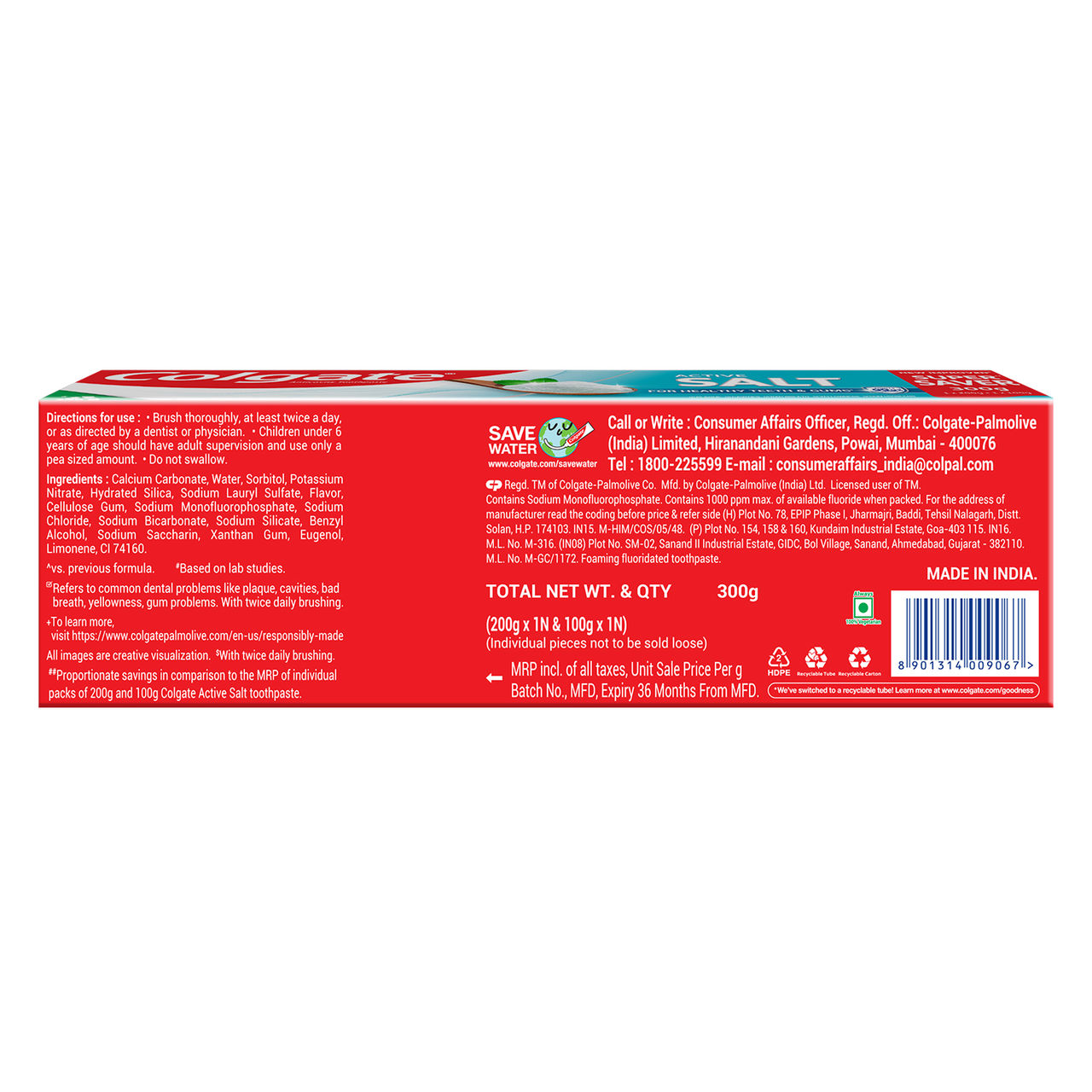 Colgate Active Salt Toothpaste, Germ Fighting Toothpaste for Healthy Gums and Teeth (Saver Pack)