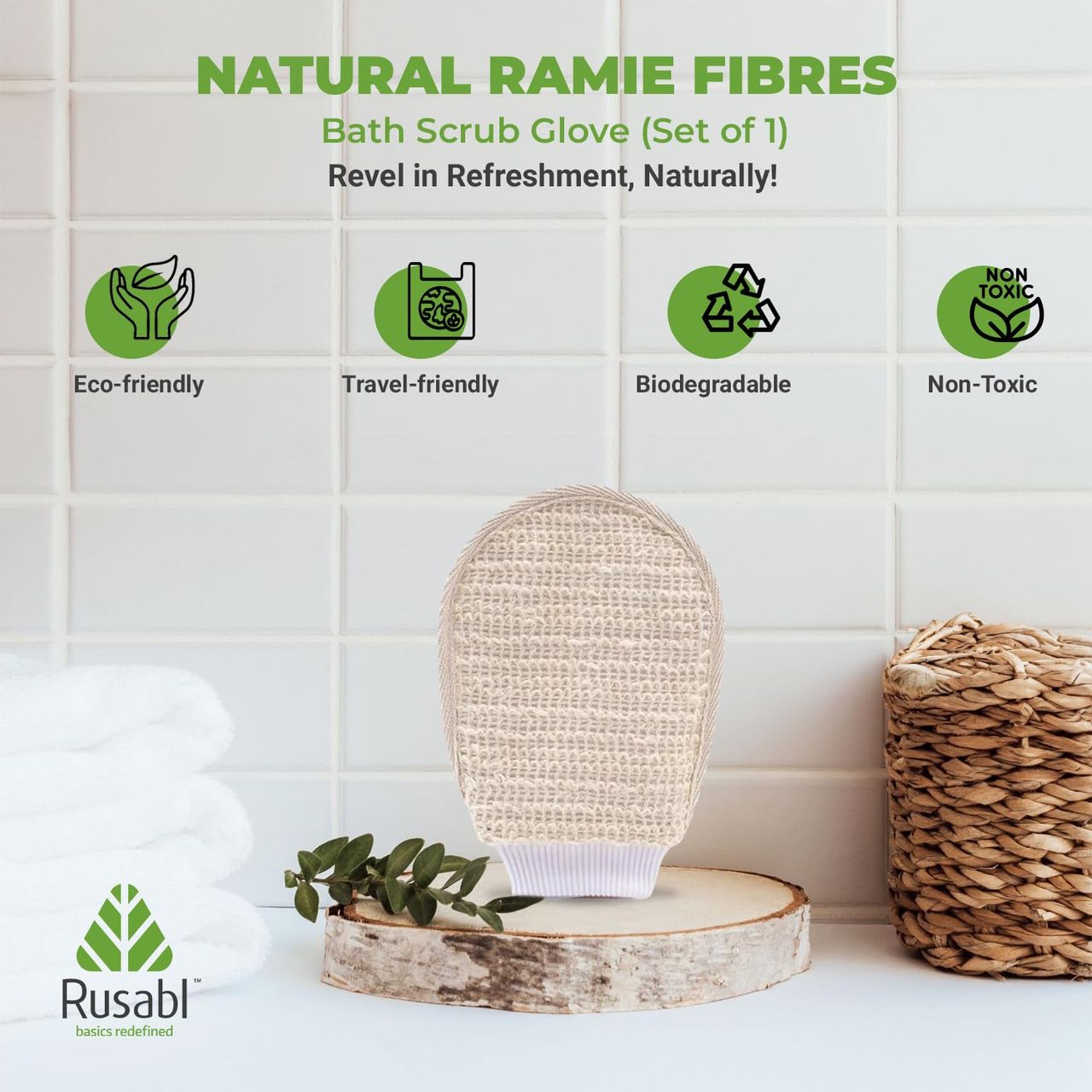 Rusabl Exfoliating Bath Glove with Natural Ramie Fibers