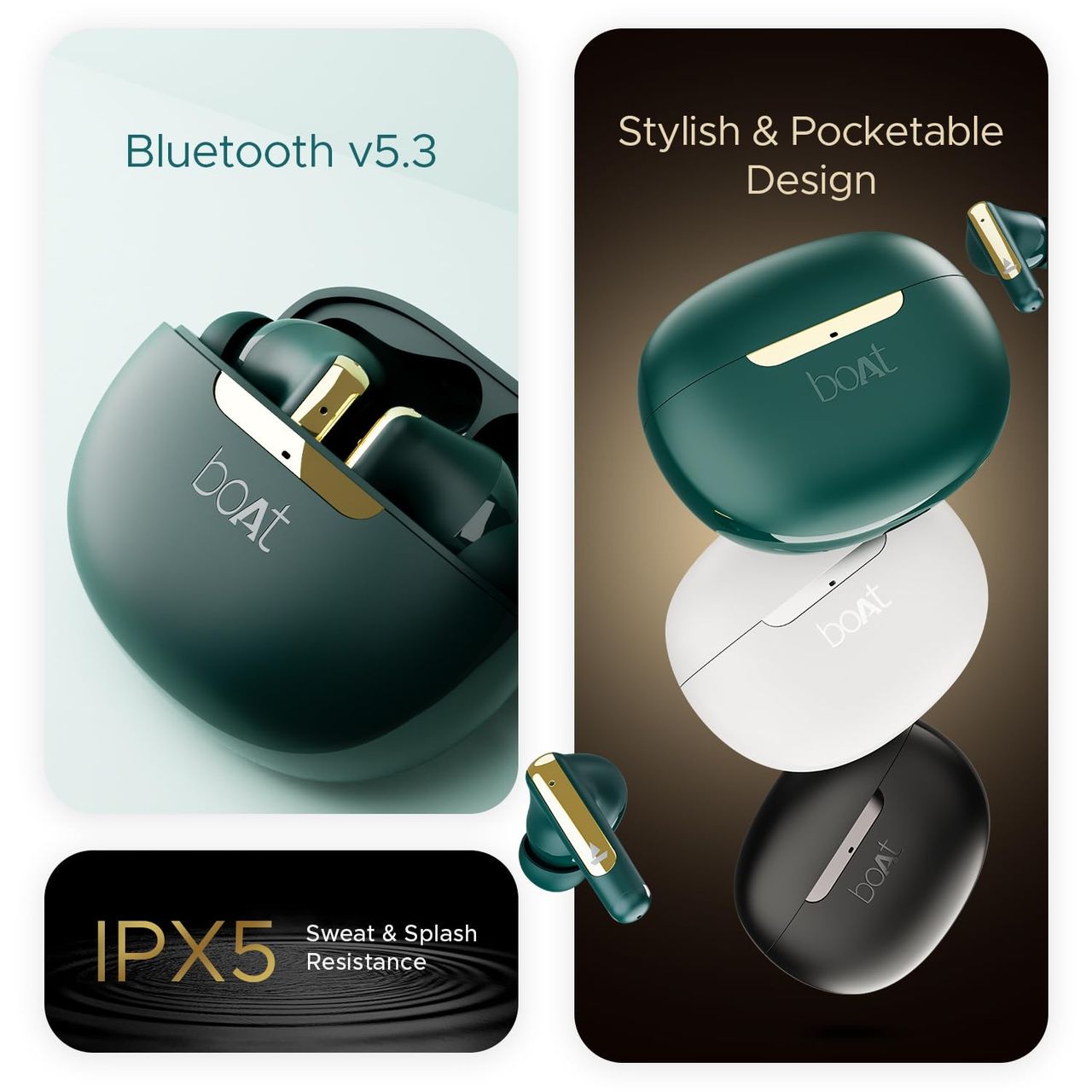 boAt Airdopes 141 Anc Tws Earbuds W/ 32db Anc, 42h Playback (Green)