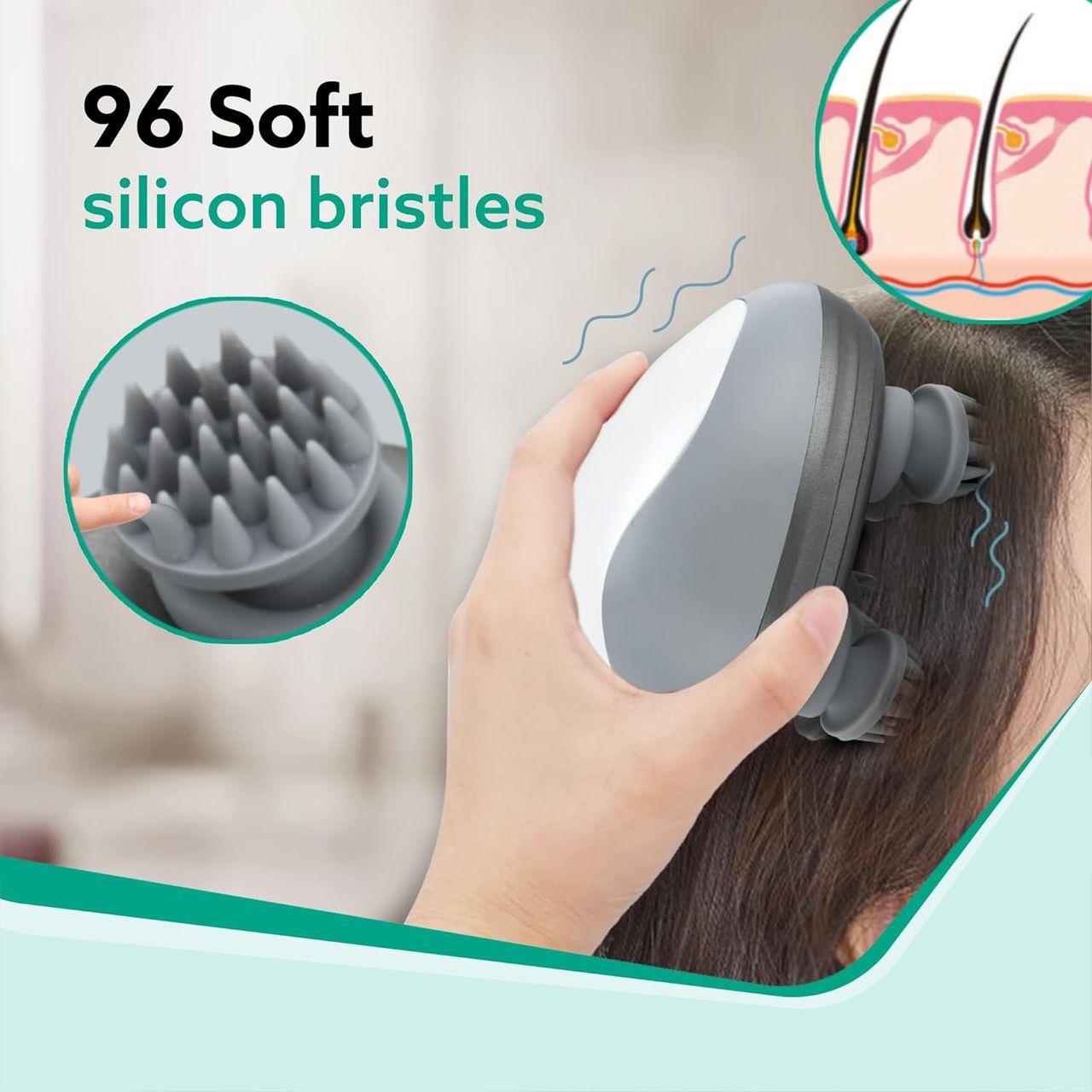 Agaro Scalp Massager Rechargeable Electric Head Kneading 3 Speed Modes Handheld Portable Scratcher