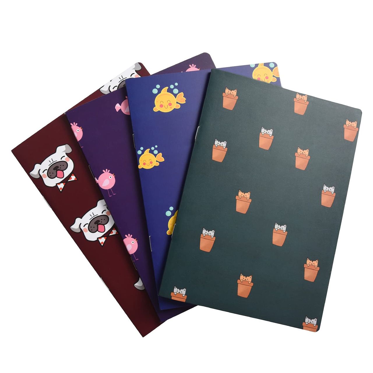 Papboo A5 Unruled Set Of 4 Notebooks,80 Gsm Paper 60*4=240 Pages - Animal