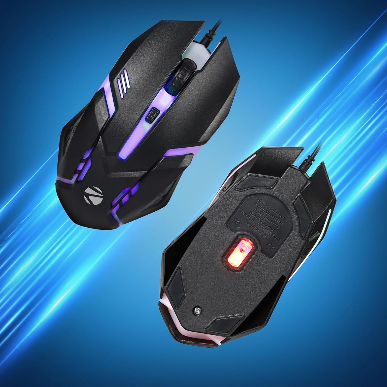 Zebronics Uzi High Precision Wired Gaming Mouse With 4 Buttons | Rainbow Led Lights | Dpi Switch