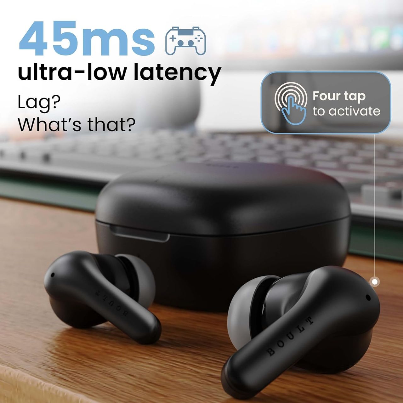 Boult K10 with 6-Mic Hybrid ANC(Upto 50dB),Spatial Audio,50H Battery Life(Pure Black,True Wireless)