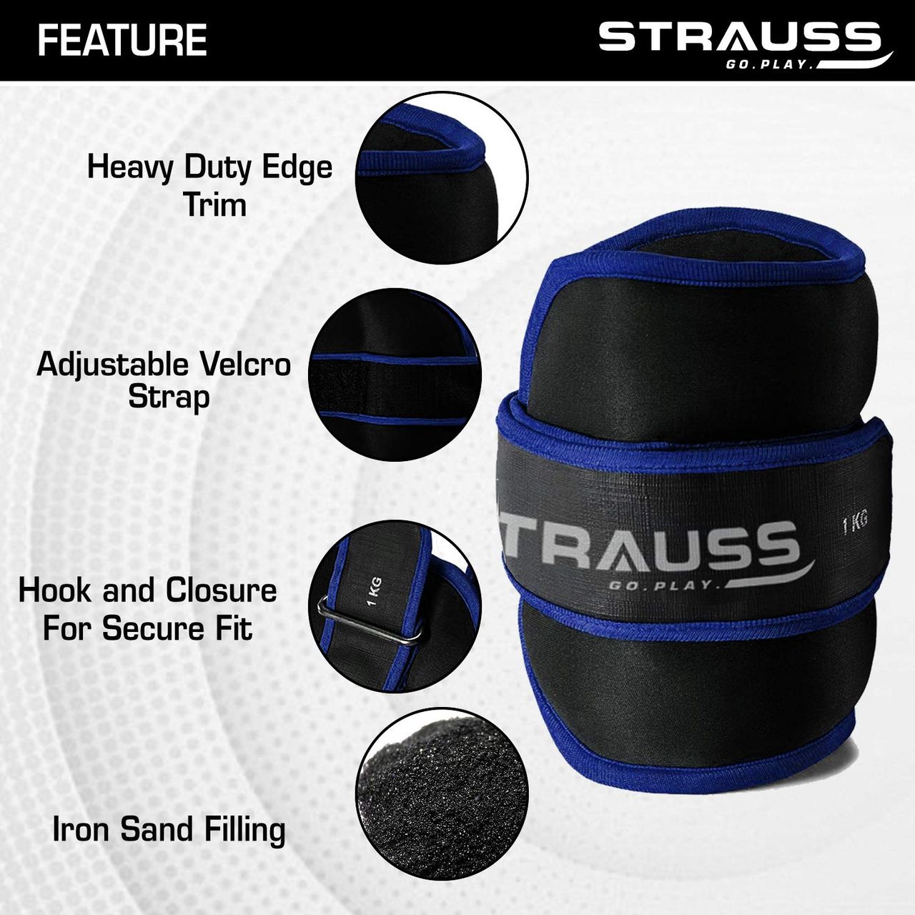 Strauss Round Shape Ankle Weight, 1 Kg (Each), Pair, (Blue)