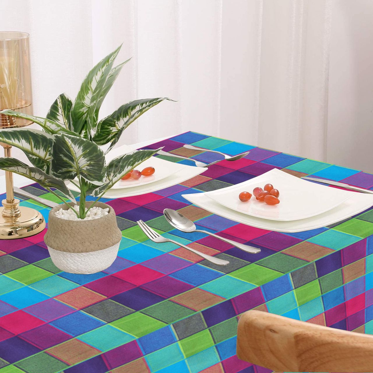 Lushomes Table Cloth - Multi Checks | Cotton | Square | 60 x 60 inch | 5 x 5 ft