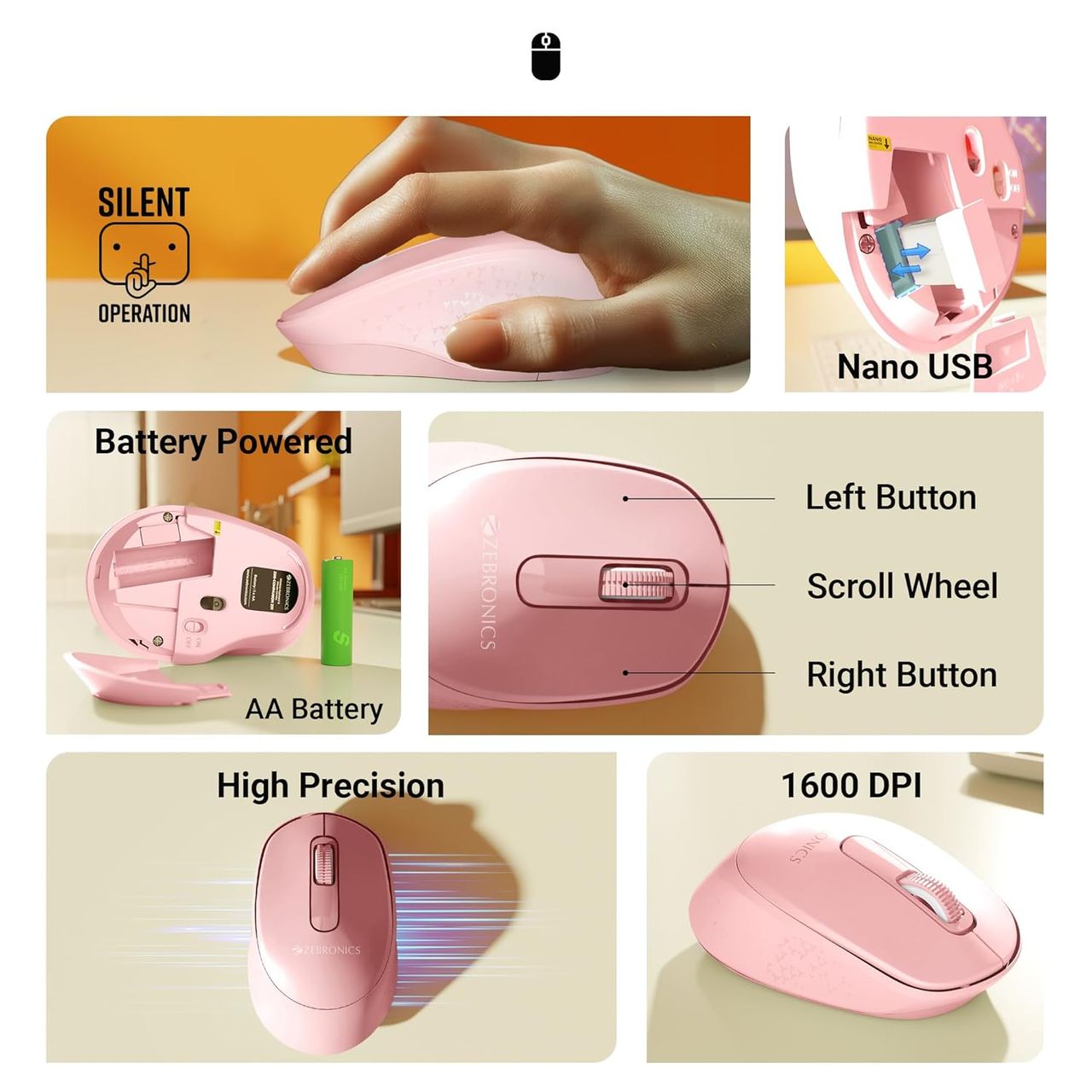 Zebronics Companion 201 2.4ghz Wireless Keyboard and Mouse Combo | 83 Keys | Ai Assist Key | Pink