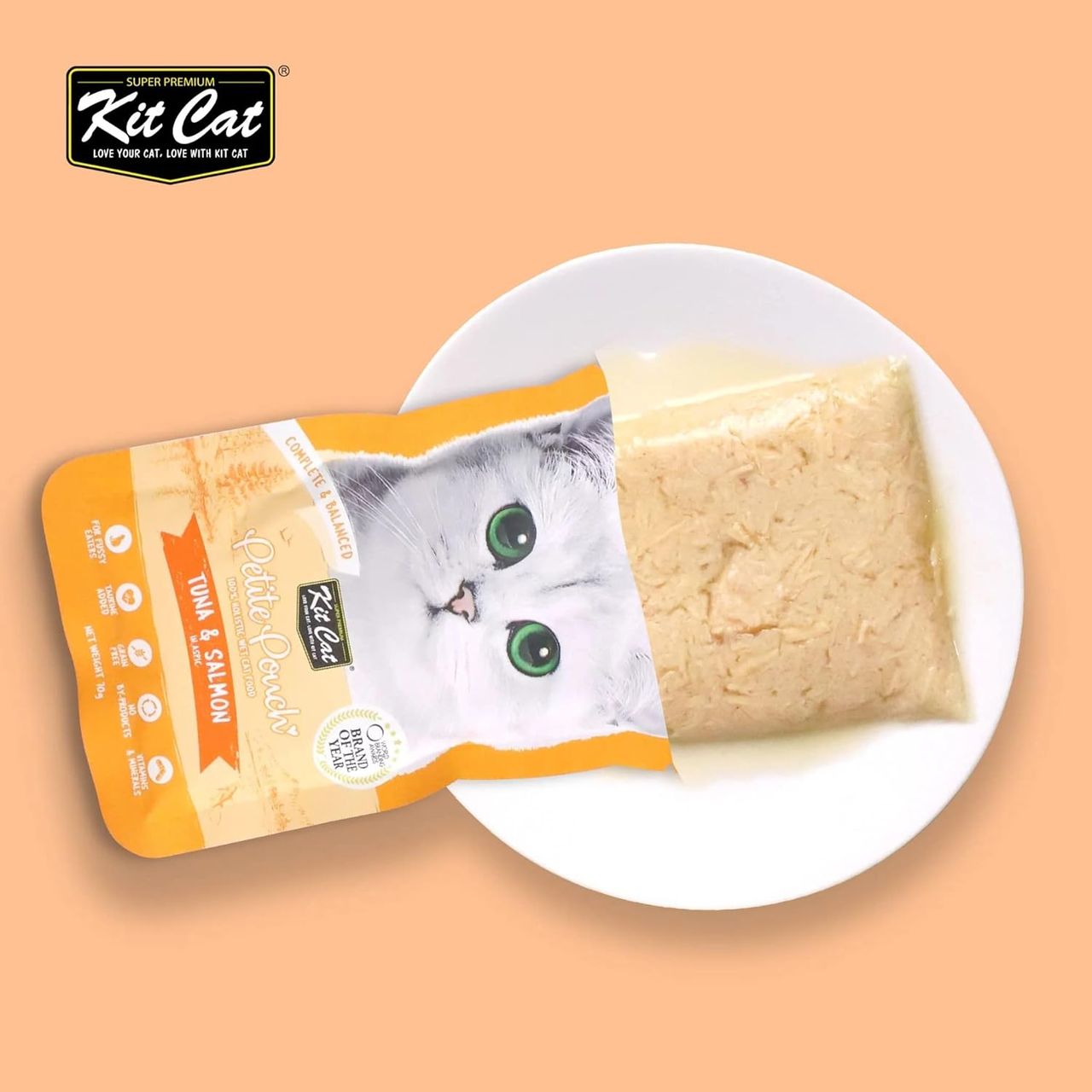 Kit Cat Petite Pouch Complete & Balanced Wet Cat Food - Tuna & Salmon In Aspic