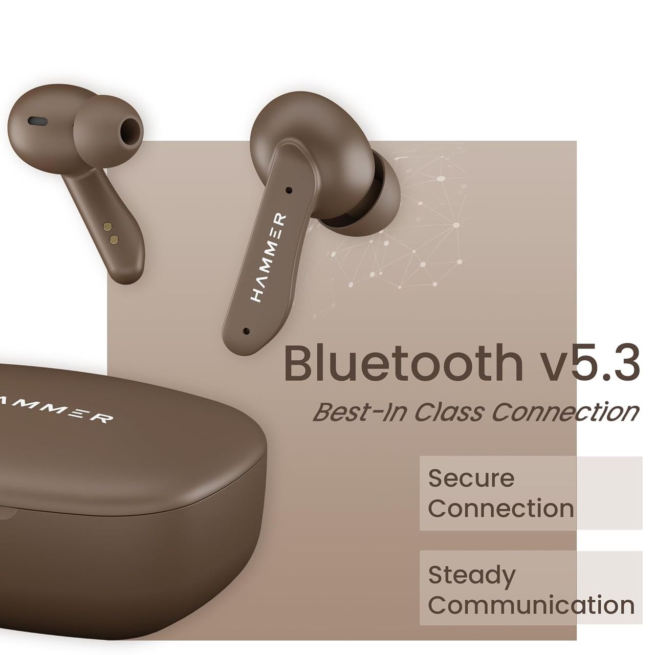 Hammer Solitude Enc Bluetooth In Ear Earbuds With Upto 22H Playtime, Type-C - Mocha Brown