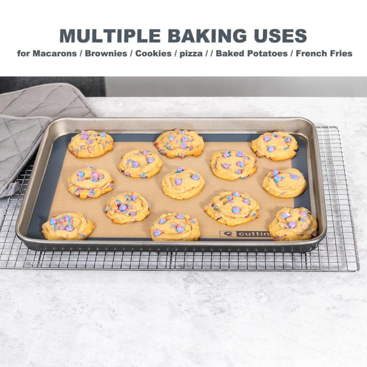 Cutting EDGE Silicone Baking Mat -Non-Stick Glass Fiber Sheet for Dought,Cookies & Macaroons-Medium