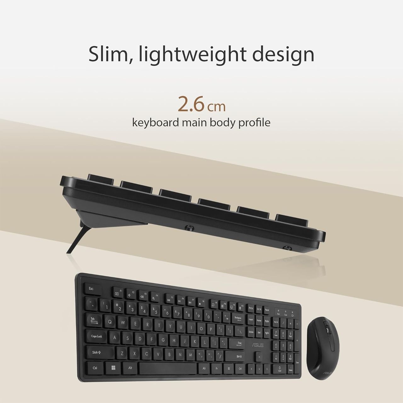 Asus Wireless Keyboard And Mouse Set Cw101|Upto 1000 Adjustable Dpi|2.4 Ghz Nano Receiver|Black|